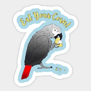 African Grey Parrot eating Corn Sticker